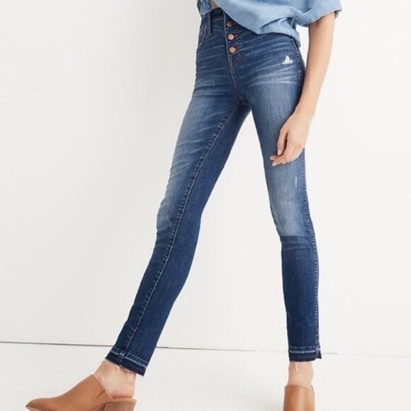 Madewell 10” High Rise Skinny Button Fly Raw Hem Jeans Size 23 - Picture 1 of 10